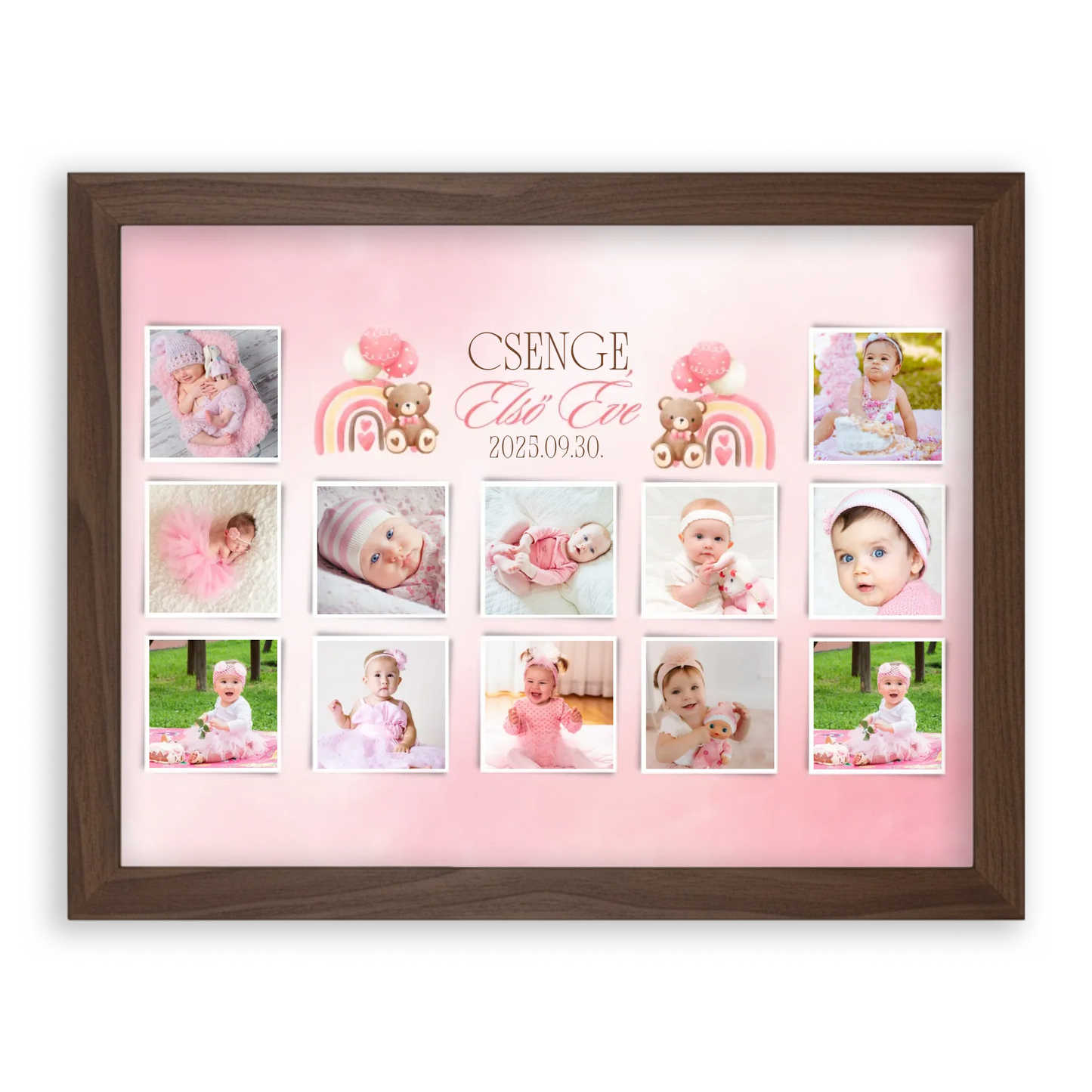 első-évem-falikép-fotókollázs-babáknak-ajándék-első-születésnapra-kislánynak