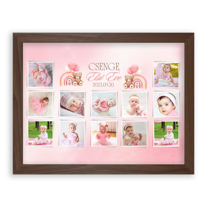 első-évem-falikép-fotókollázs-babáknak-ajándék-első-születésnapra-kislánynak
