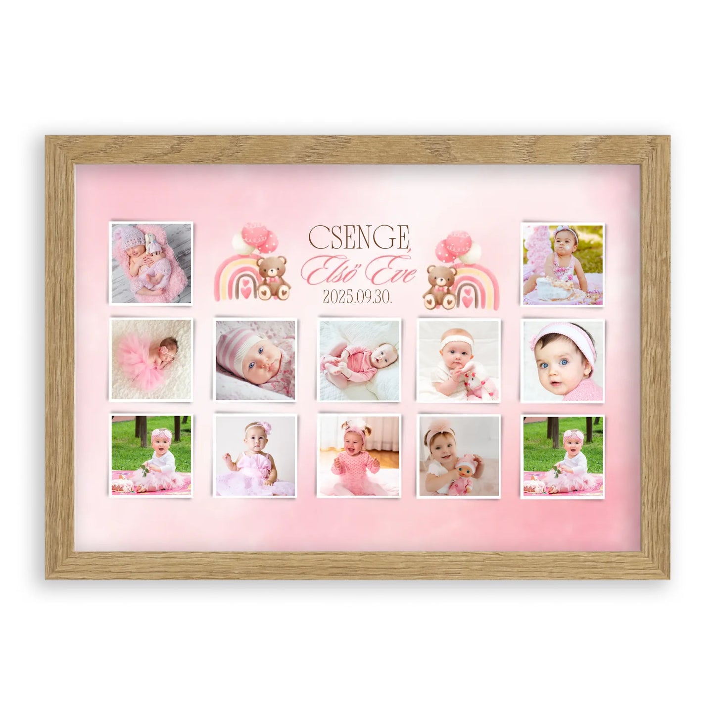 első-évem-falikép-fotókollázs-babáknak-ajándék-első-születésnapra-kislánynak