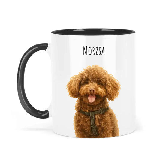 Egyedi Fényképes Kutyás Bögre Vízfesték Stílusban Fekete Füllel