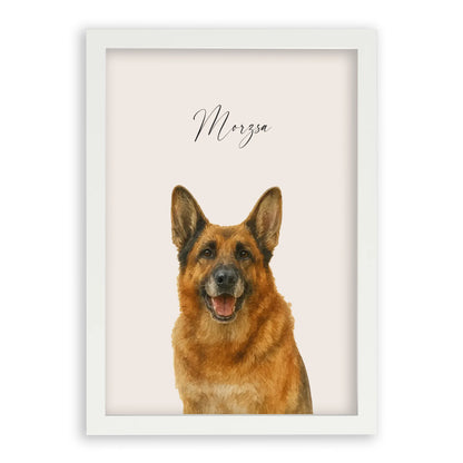 Egyedi Vízfesték Portré Falikép Kutyáról Képkerettel