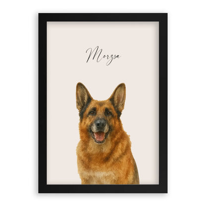 Egyedi Vízfesték Portré Falikép Kutyáról Képkerettel