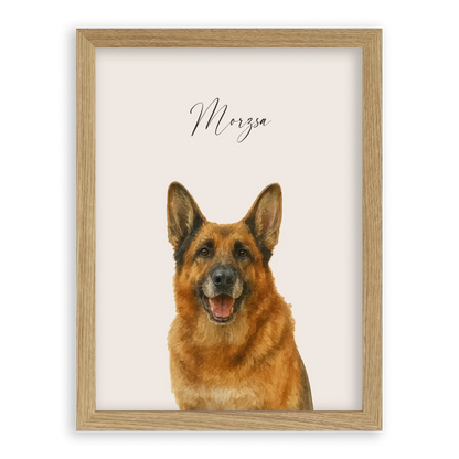Egyedi Vízfesték Portré Falikép Kutyáról Képkerettel