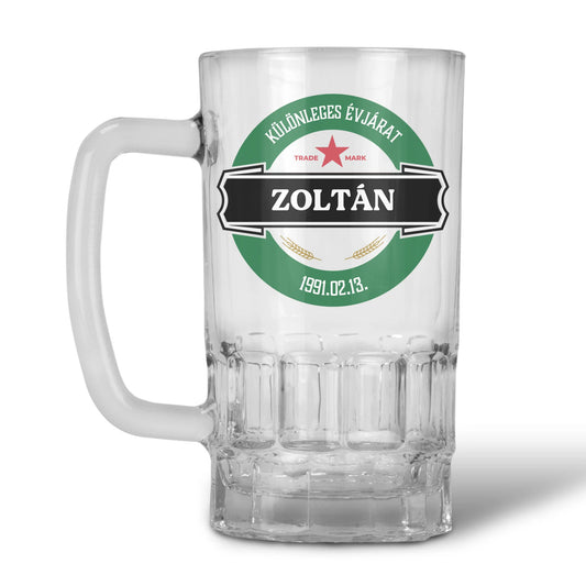 egyedi neves söröskorsó évszámmal