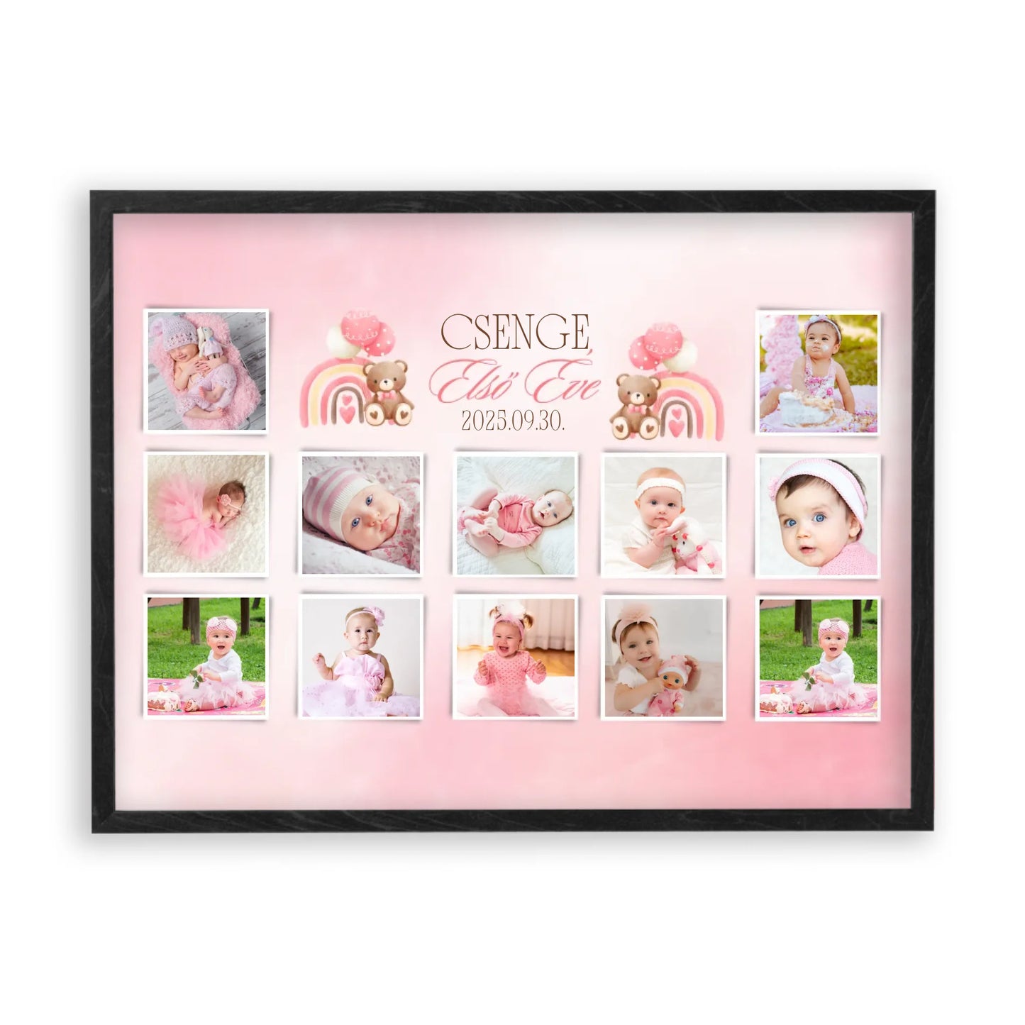 első-évem-falikép-fotókollázs-babáknak-ajándék-első-születésnapra-kislánynak