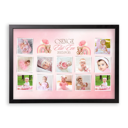 első-évem-falikép-fotókollázs-babáknak-ajándék-első-születésnapra-kislánynak