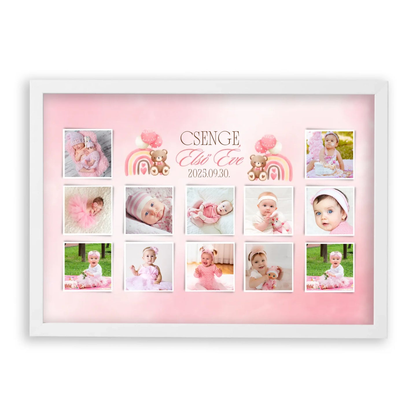 első-évem-falikép-fotókollázs-babáknak-ajándék-első-születésnapra-kislánynak
