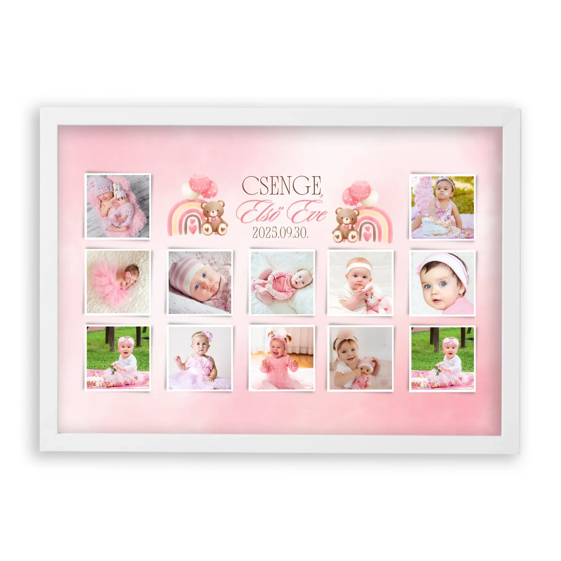 első-évem-falikép-fotókollázs-babáknak-ajándék-első-születésnapra-kislánynak