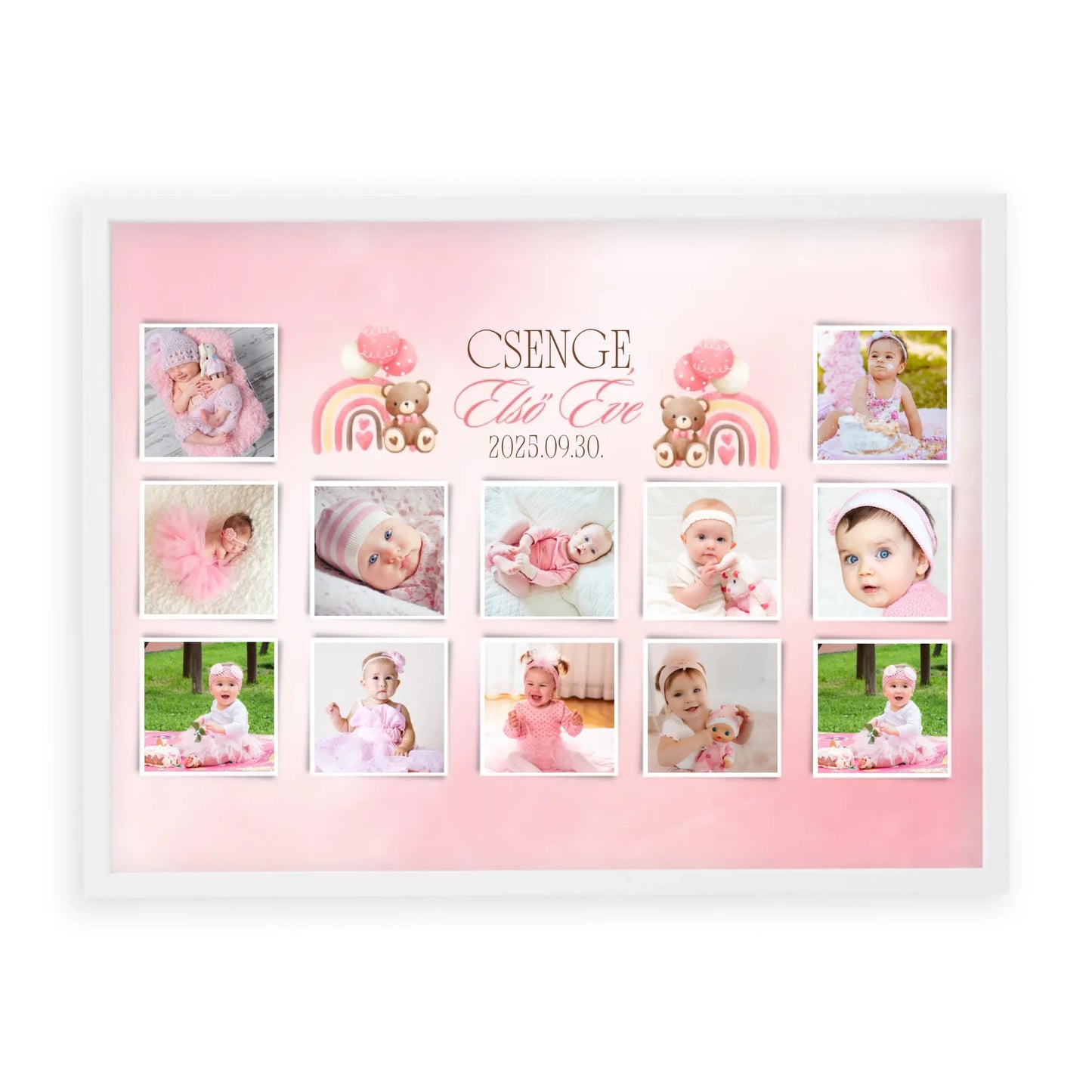 első-évem-falikép-fotókollázs-babáknak-ajándék-első-születésnapra-kislánynak