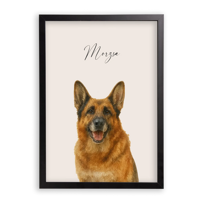 Egyedi Vízfesték Portré Falikép Kutyáról Képkerettel
