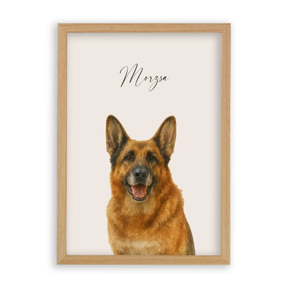 Egyedi Vízfesték Portré Falikép Kutyáról Képkerettel