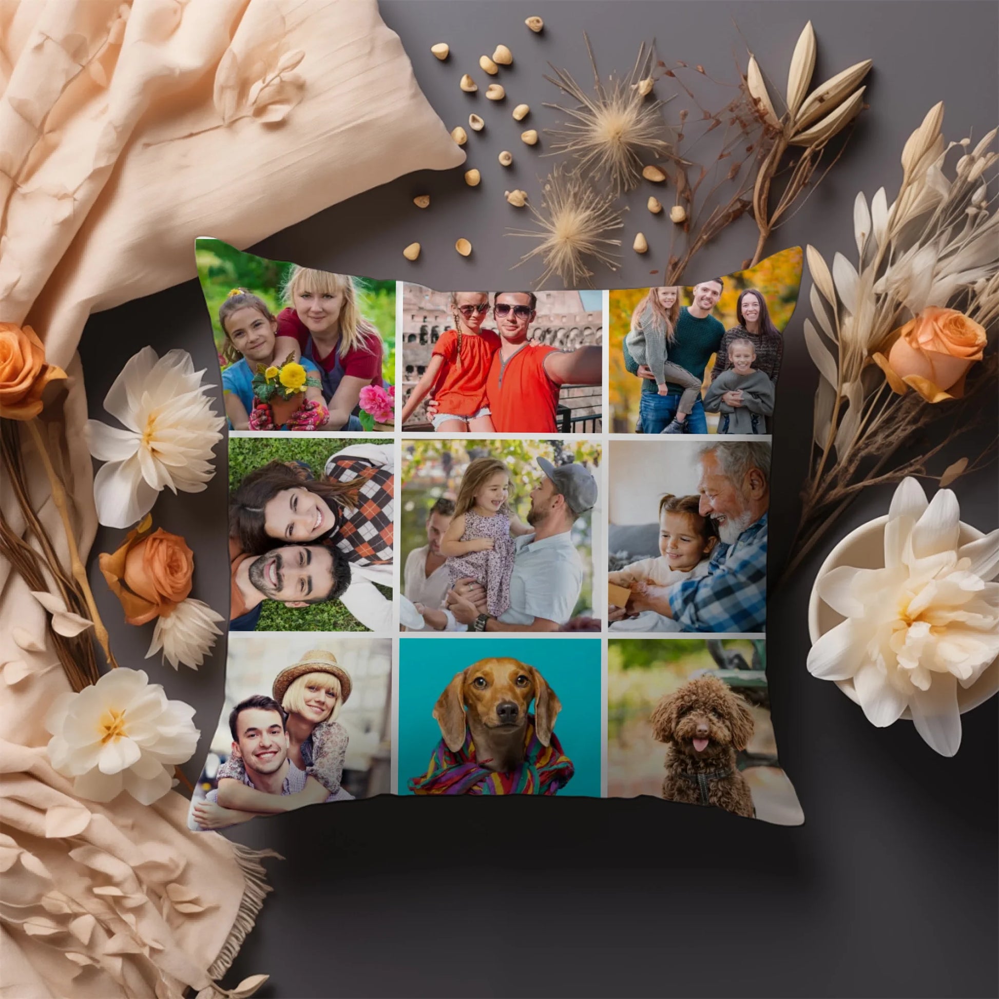 egyedi fényképes díszpárna 9 fényképpel fullprint