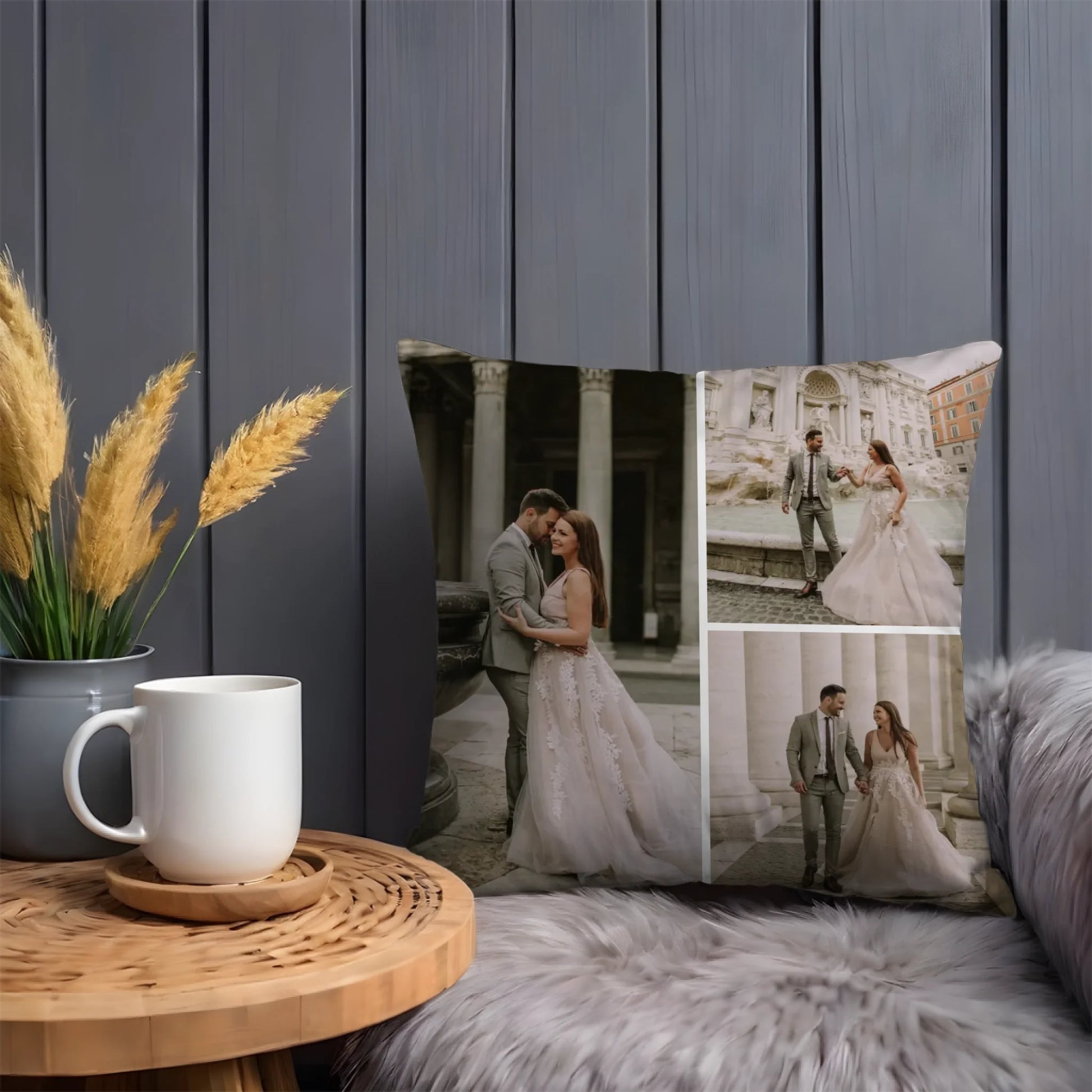 egyedi fényképes díszpárna 3 fényképpel fullprint álló formátum