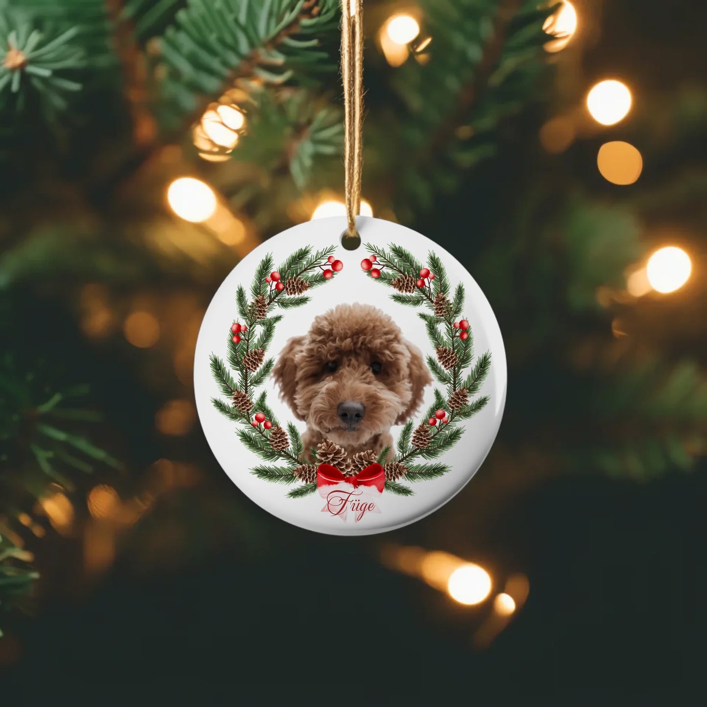 egyedi kutyás fényképes kerámia karácsonyfadísz