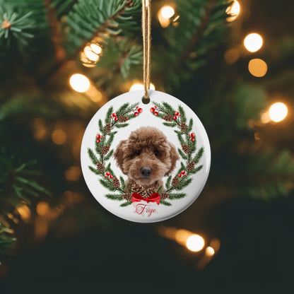 egyedi kutyás fényképes kerámia karácsonyfadísz