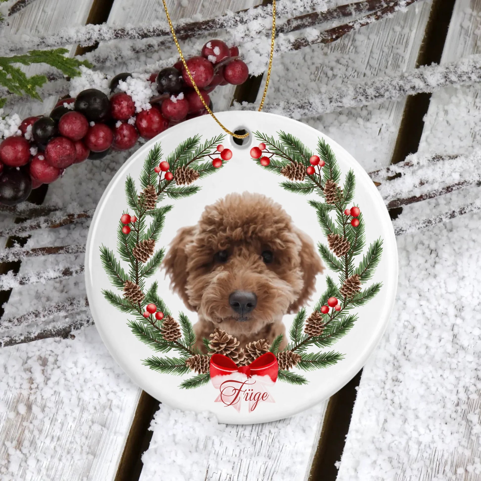 egyedi kutyás fényképes kerámia karácsonyfadísz