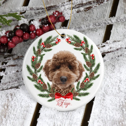 egyedi kutyás fényképes kerámia karácsonyfadísz