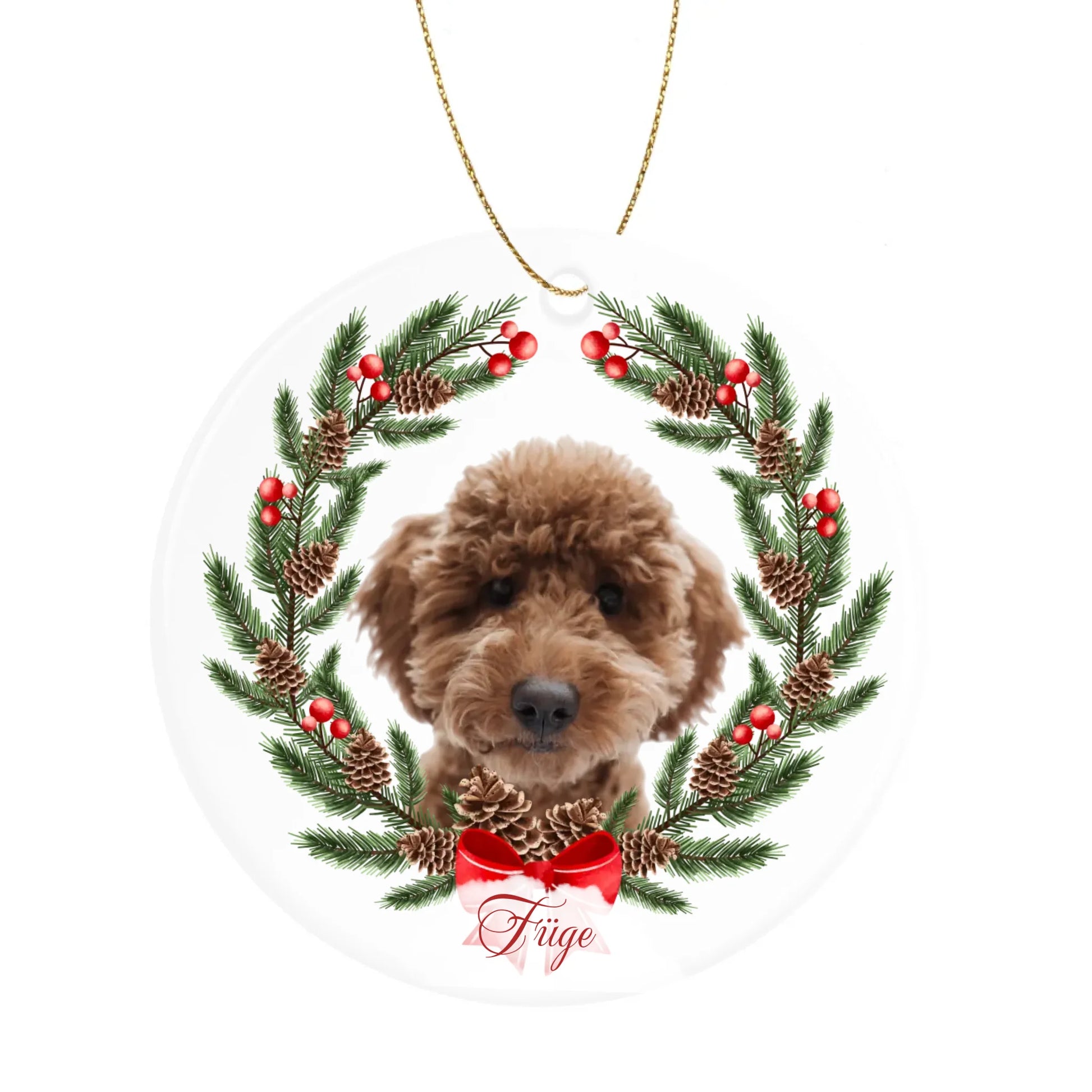 egyedi kutyás fényképes kerámia karácsonyfadísz