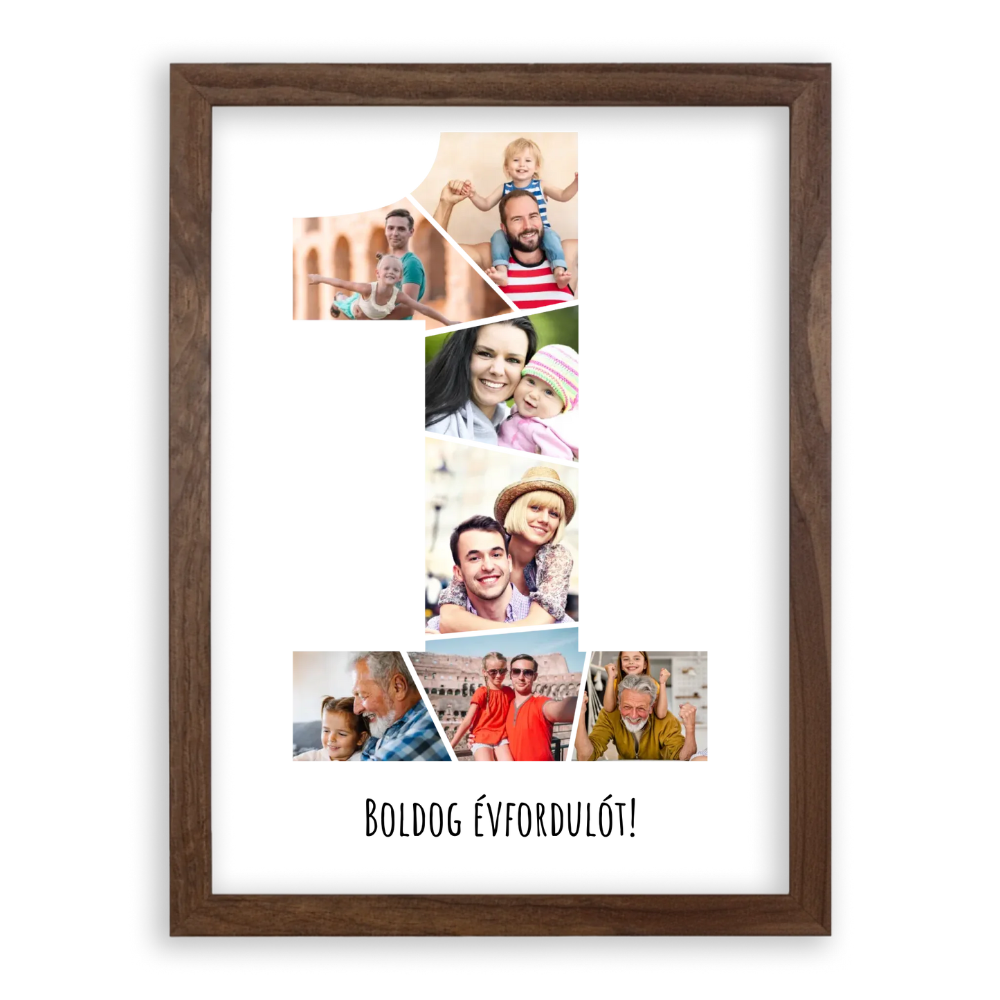 Egyedi Születésnapi/Évfordulós Fotókollázs (1-9 évig) - Falikép-A3-dió-képkerettel