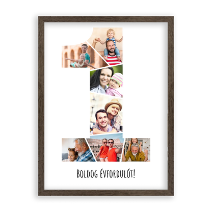 Egyedi Születésnapi/Évfordulós Fotókollázs (1-9 évig) - Falikép-dió-képkerettel