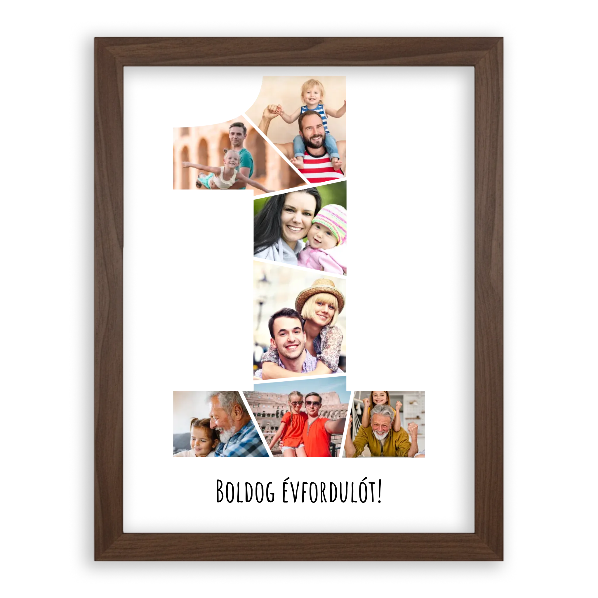 Egyedi Születésnapi/Évfordulós Fotókollázs (1-9 évig) - Falikép-dió-képkerettel
