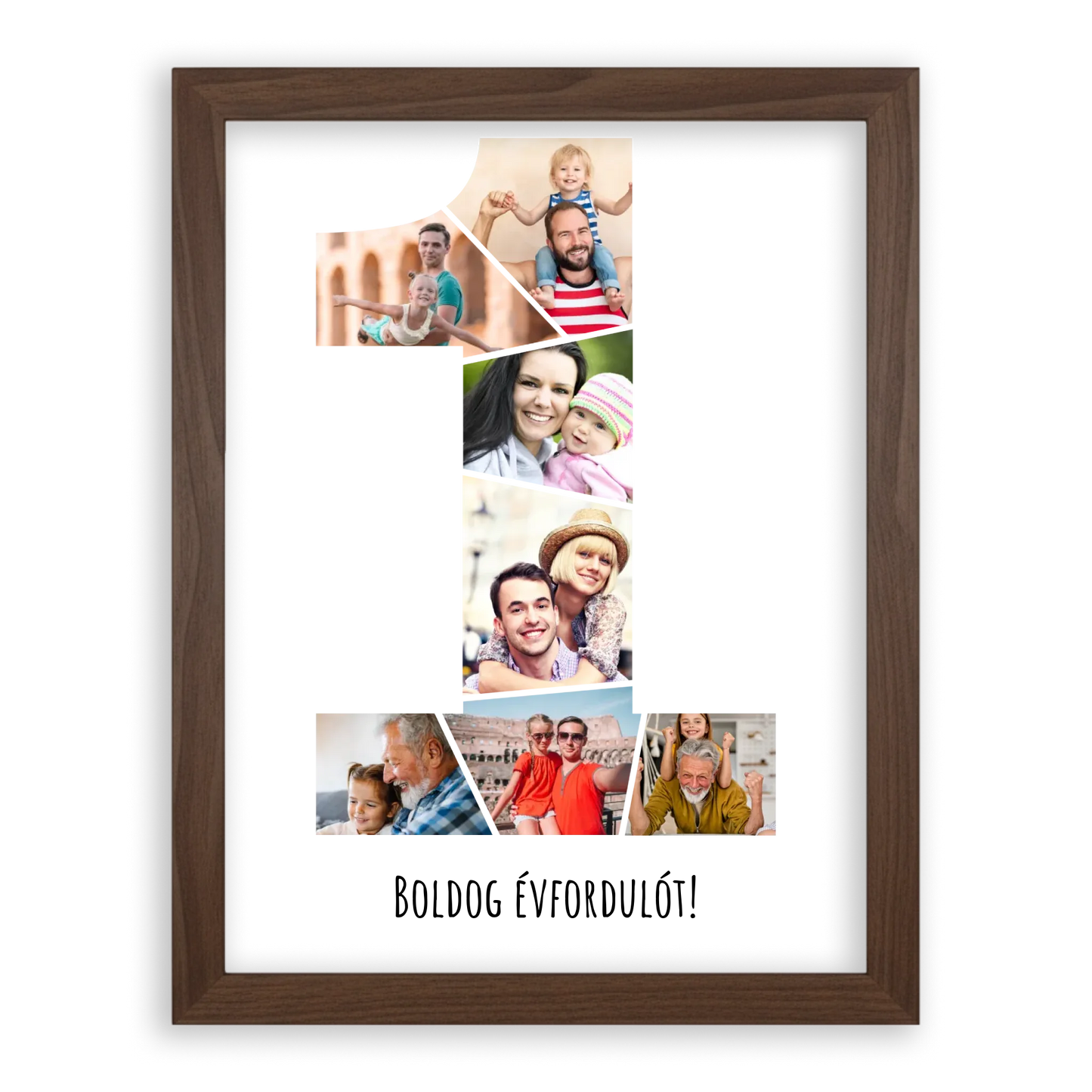 Egyedi Születésnapi/Évfordulós Fotókollázs (1-9 évig) - Falikép-dió-képkerettel