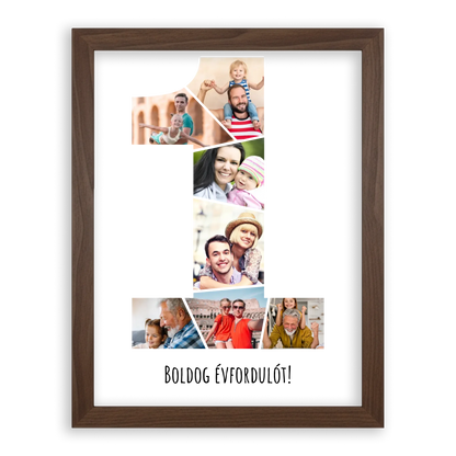 Egyedi Születésnapi/Évfordulós Fotókollázs (1-9 évig) - Falikép-dió-képkerettel