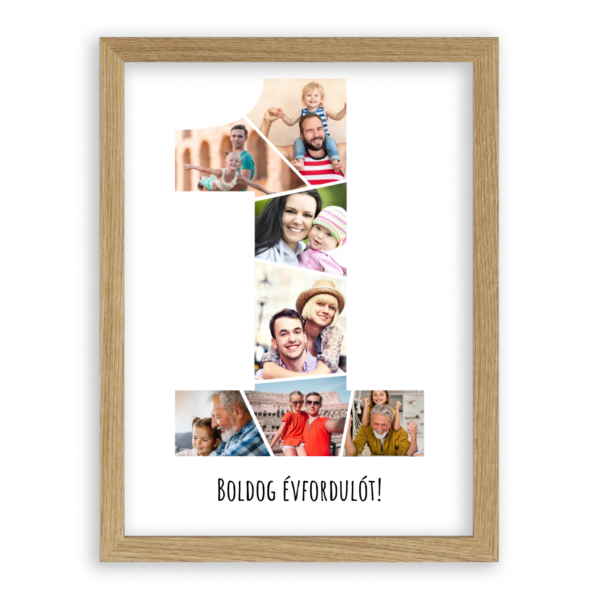 Egyedi Születésnapi/Évfordulós Fotókollázs (1-9 évig) - Falikép-30x40cm-tölgy-képkerettel