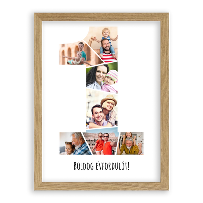 Egyedi Születésnapi/Évfordulós Fotókollázs (1-9 évig) - Falikép-30x40cm-tölgy-képkerettel