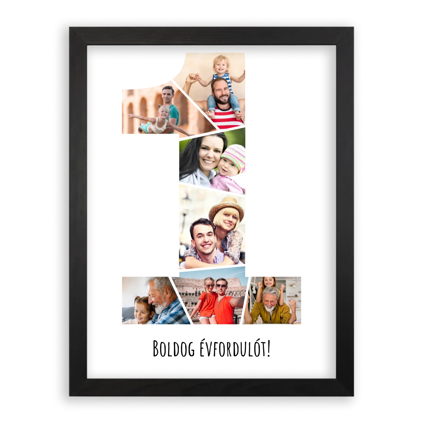 Egyedi Születésnapi/Évfordulós Fotókollázs (1-9 évig) - Falikép-fekete-képkerettel