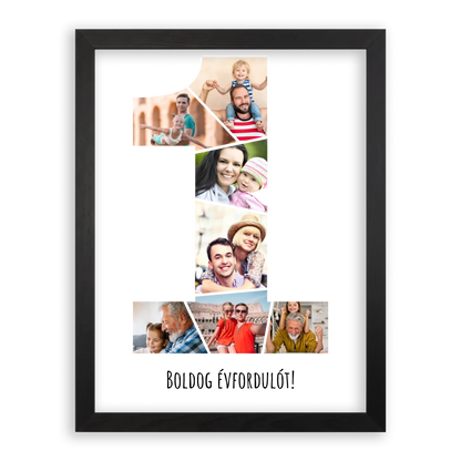 Egyedi Születésnapi/Évfordulós Fotókollázs (1-9 évig) - Falikép-fekete-képkerettel