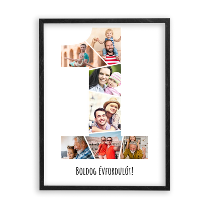 Egyedi Születésnapi/Évfordulós Fotókollázs (1-9 évig) - Falikép-dió-képkerettel