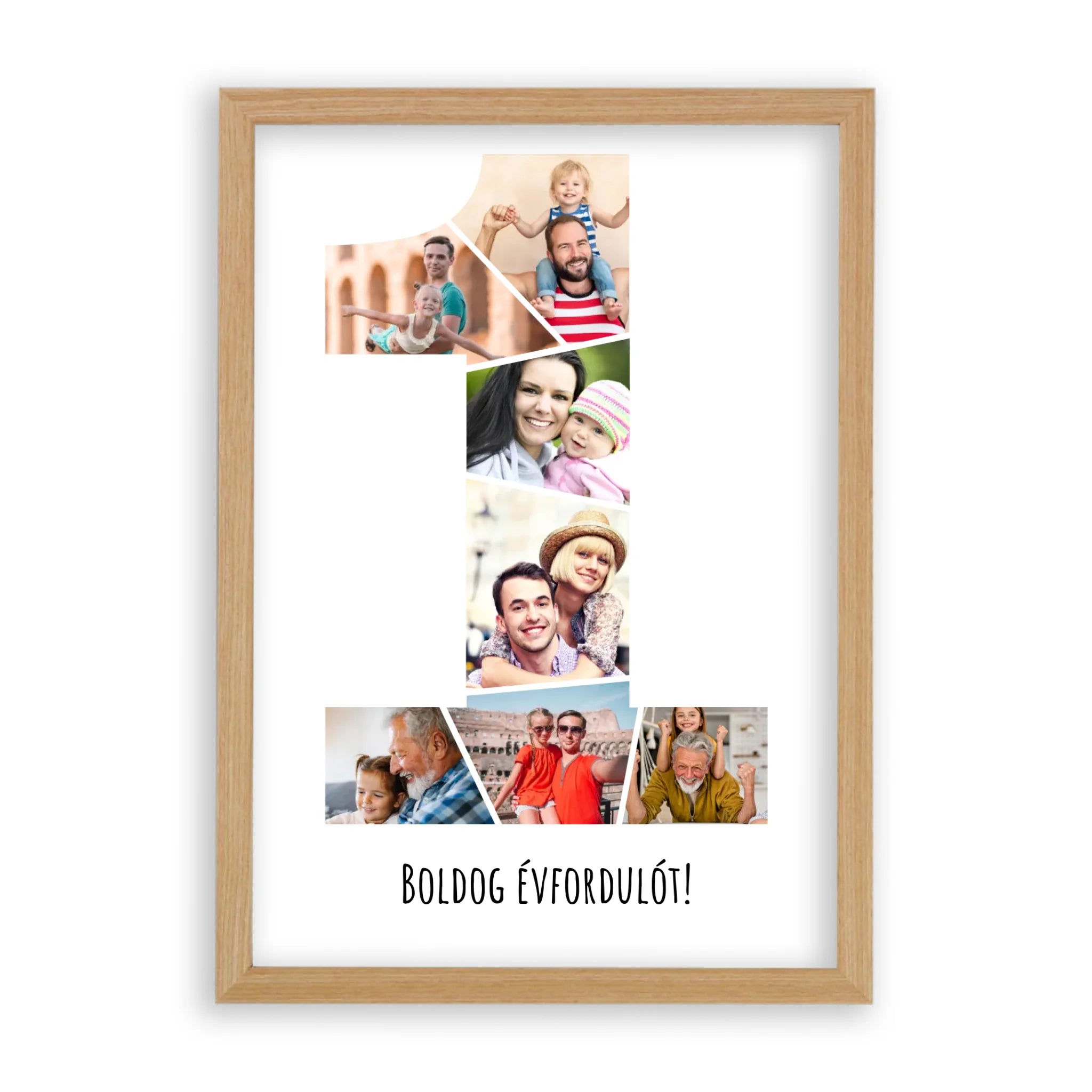Egyedi Születésnapi/Évfordulós Fotókollázs (1-9 évig) - Falikép-dió-képkerettel