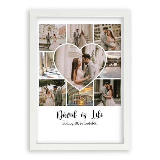 Egyedi Születésnapi/Évfordulós Fotókollázs (1-9 évig) - Falikép-A4-fehér-képkerettel