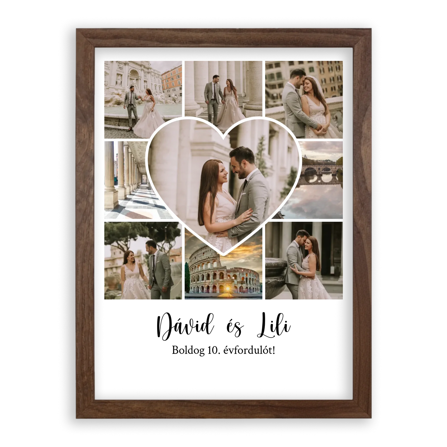 Egyedi Születésnapi/Évfordulós Fotókollázs (1-9 évig) - Falikép-A3-dió-képkerettel