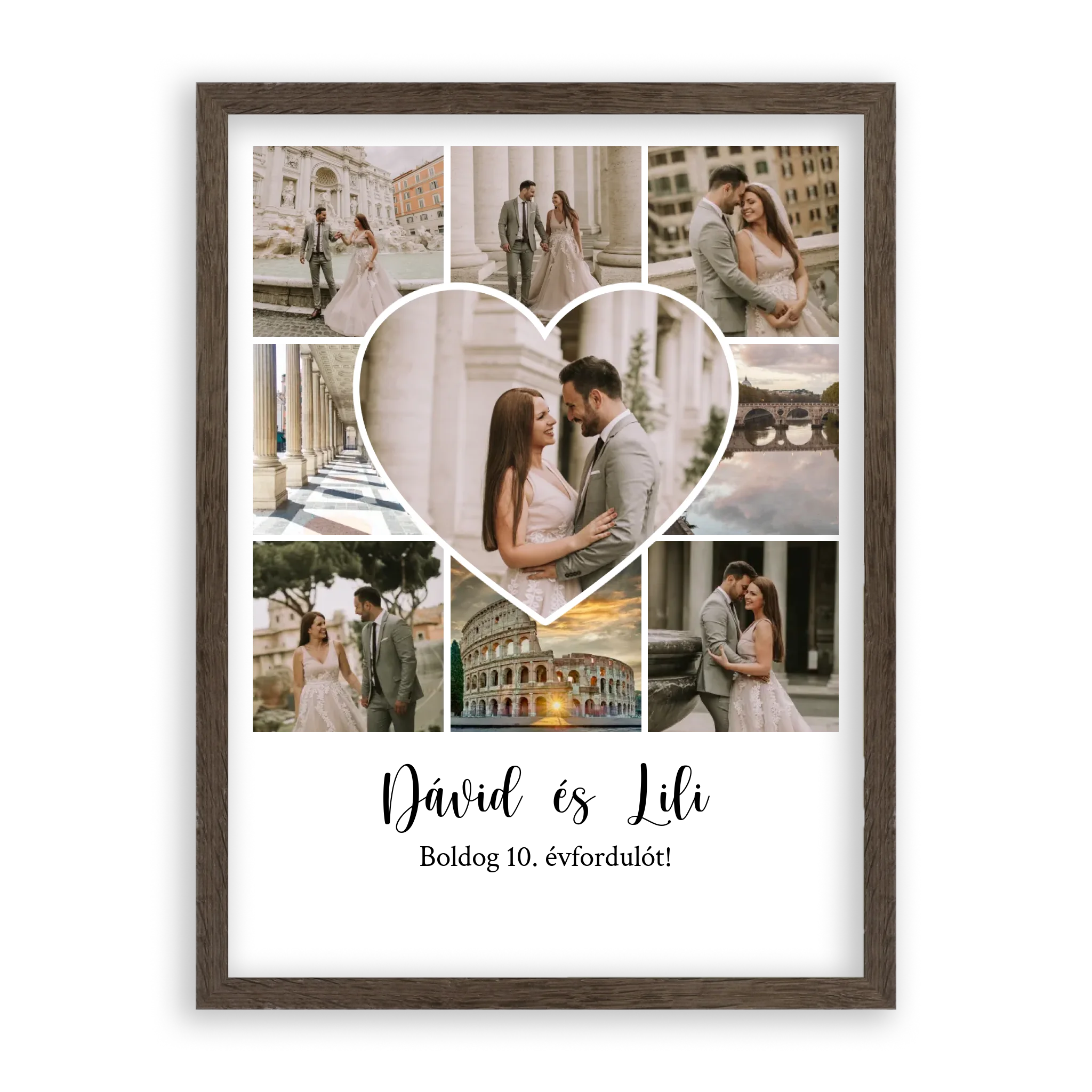 Egyedi Születésnapi/Évfordulós Fotókollázs (1-9 évig) - Falikép-dió-képkerettel