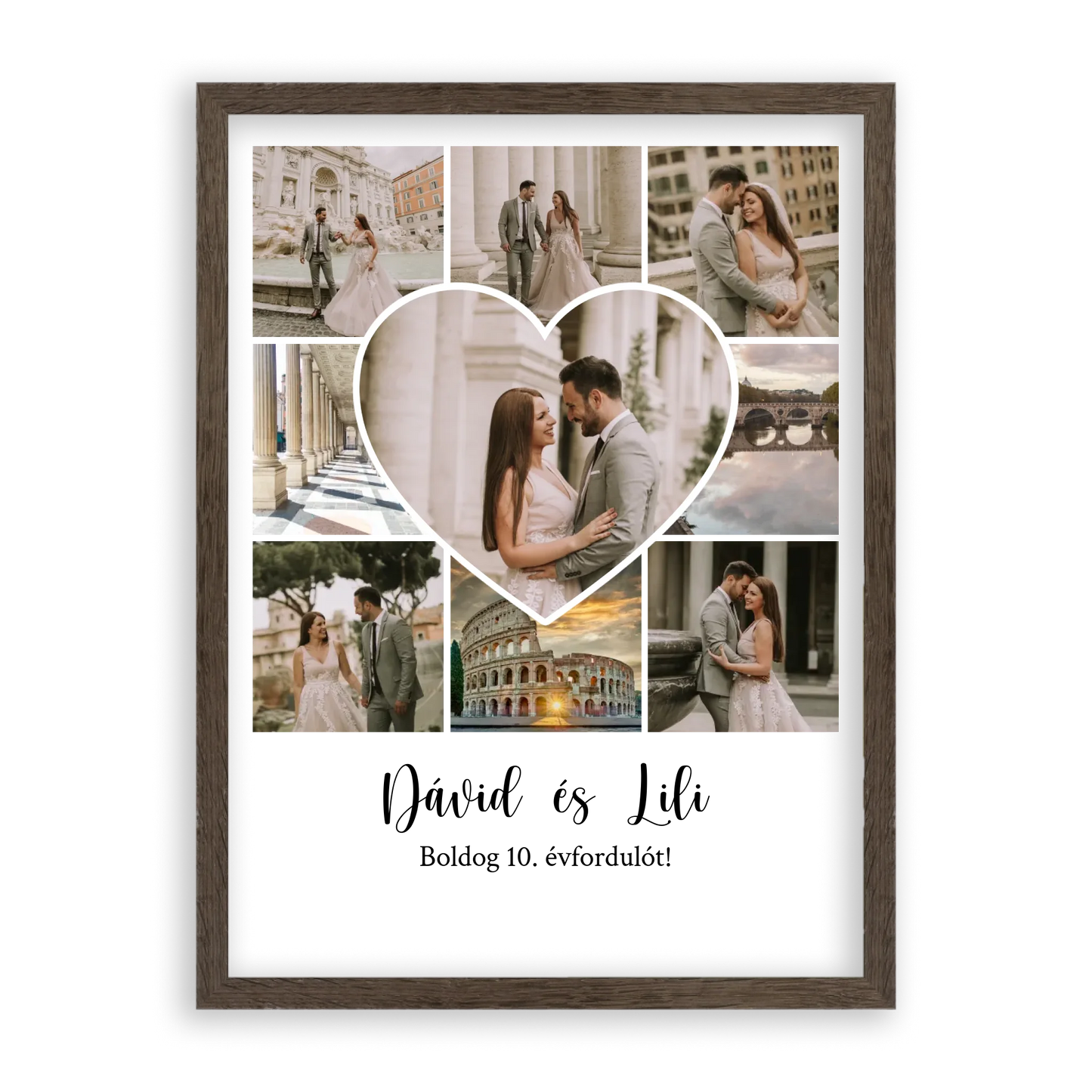 Egyedi Születésnapi/Évfordulós Fotókollázs (1-9 évig) - Falikép-dió-képkerettel