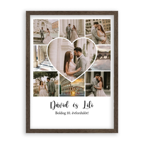 Egyedi Születésnapi/Évfordulós Fotókollázs (1-9 évig) - Falikép-dió-képkerettel