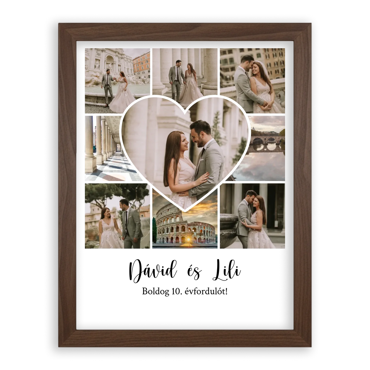 Egyedi Születésnapi/Évfordulós Fotókollázs (1-9 évig) - Falikép-dió-képkerettel