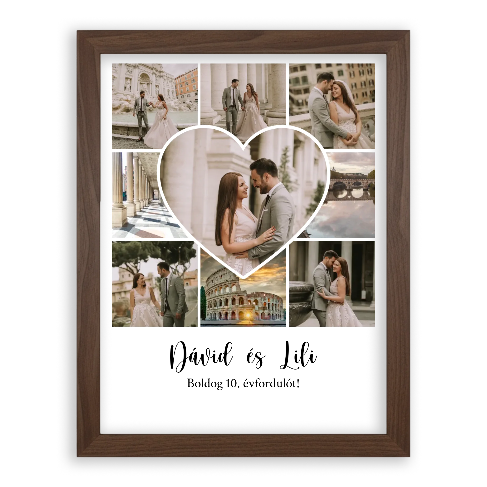 Egyedi Születésnapi/Évfordulós Fotókollázs (1-9 évig) - Falikép-dió-képkerettel