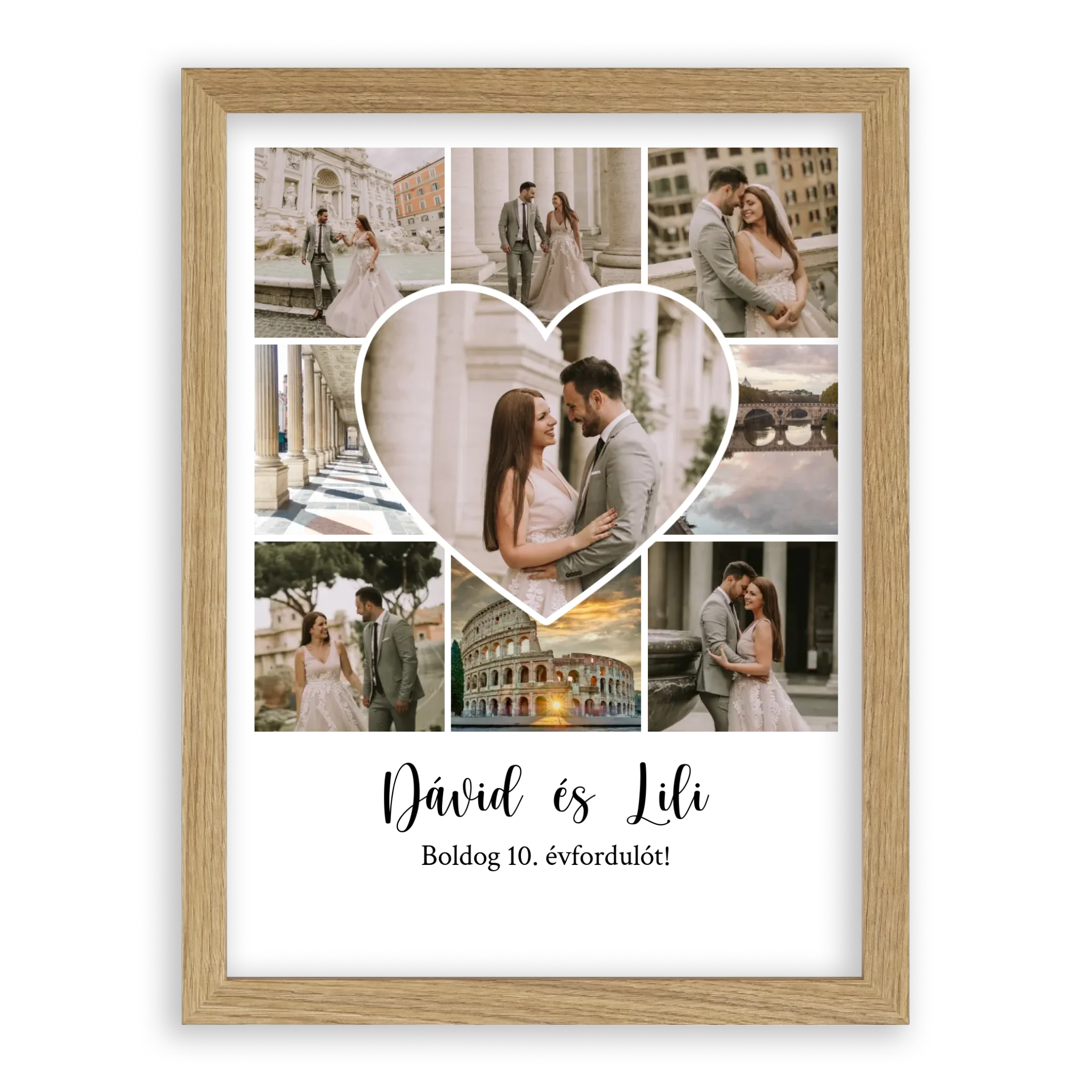 Egyedi Születésnapi/Évfordulós Fotókollázs (1-9 évig) - Falikép-30x40cm-tölgy-képkerettel