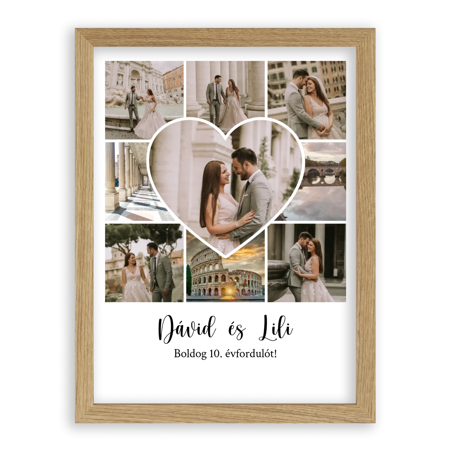 Egyedi Születésnapi/Évfordulós Fotókollázs (1-9 évig) - Falikép-30x40cm-tölgy-képkerettel