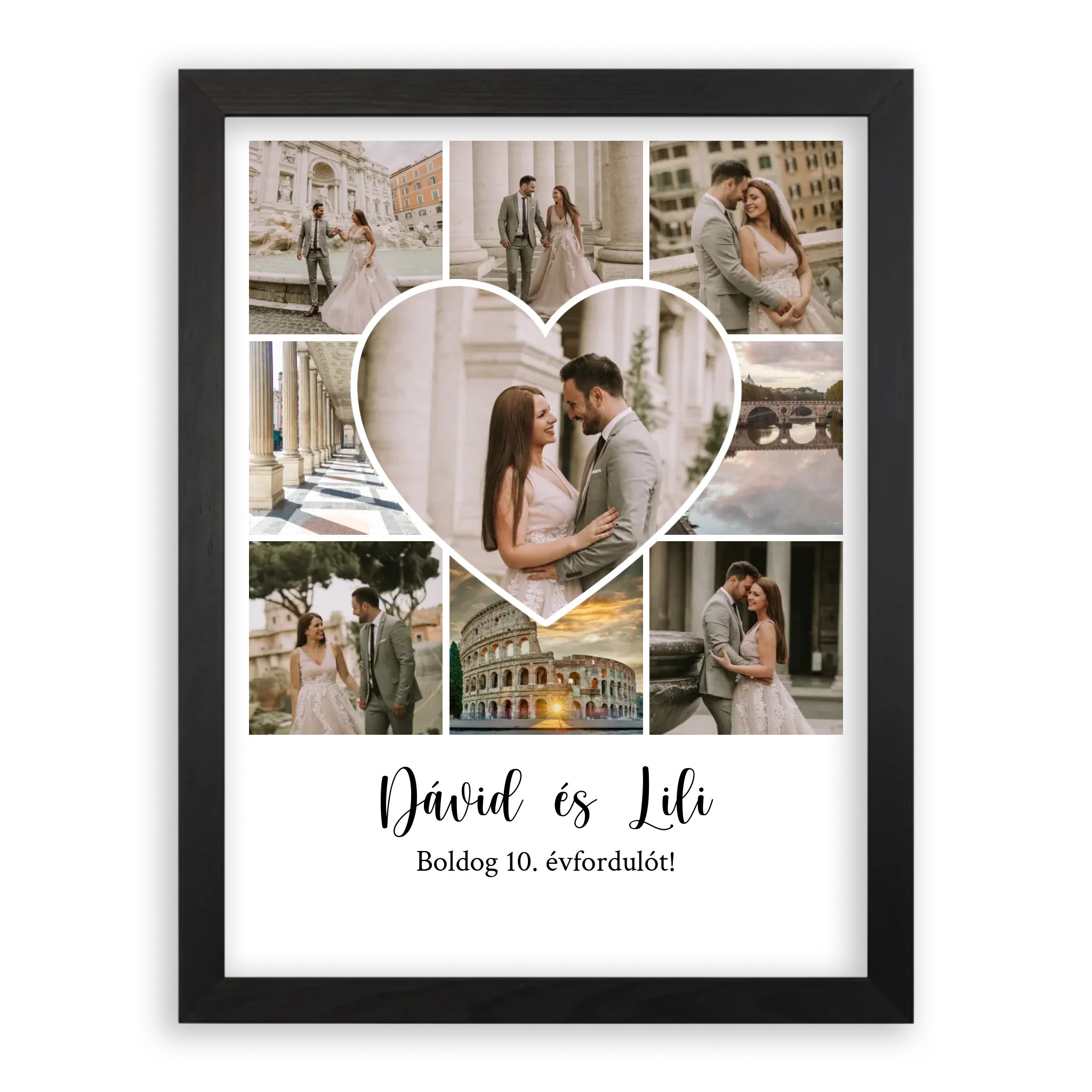 Egyedi Születésnapi/Évfordulós Fotókollázs (1-9 évig) - Falikép-fekete-képkerettel