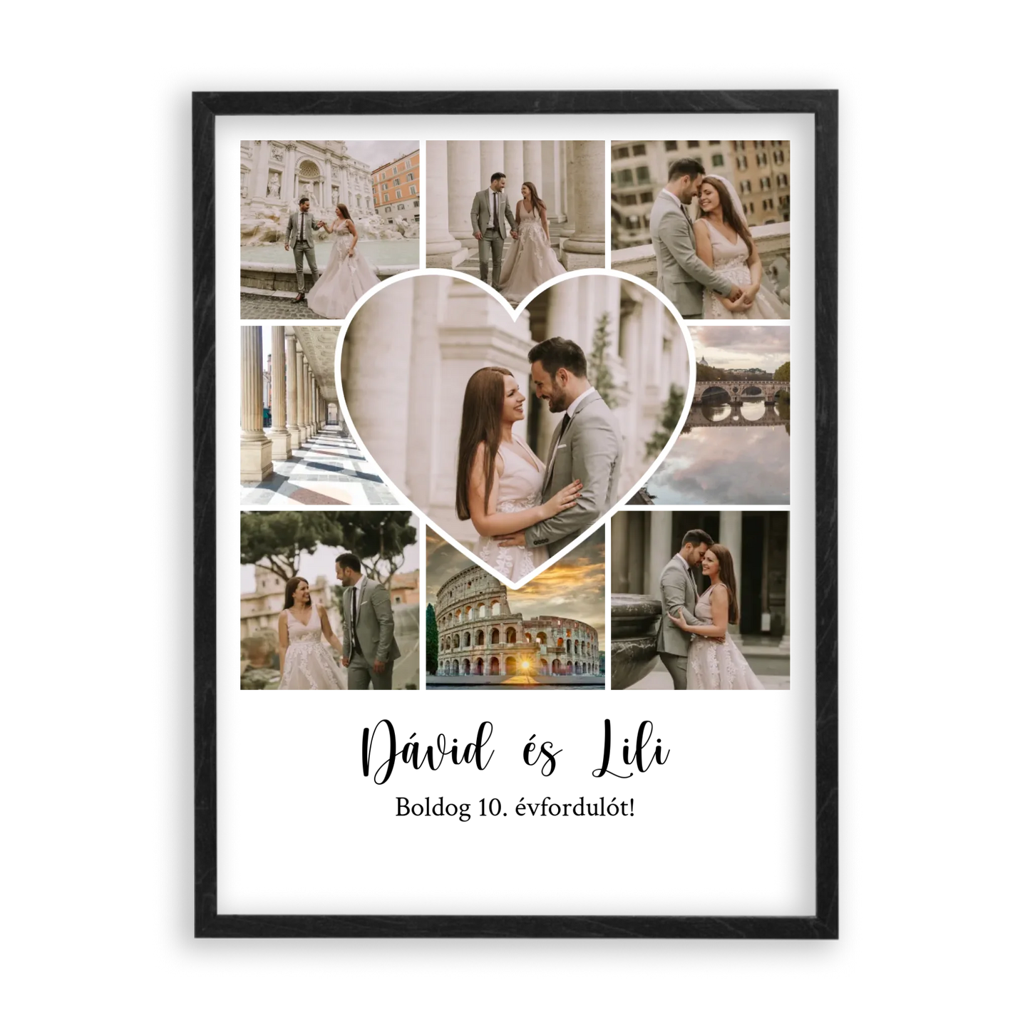 Egyedi Születésnapi/Évfordulós Fotókollázs (1-9 évig) - Falikép-dió-képkerettel