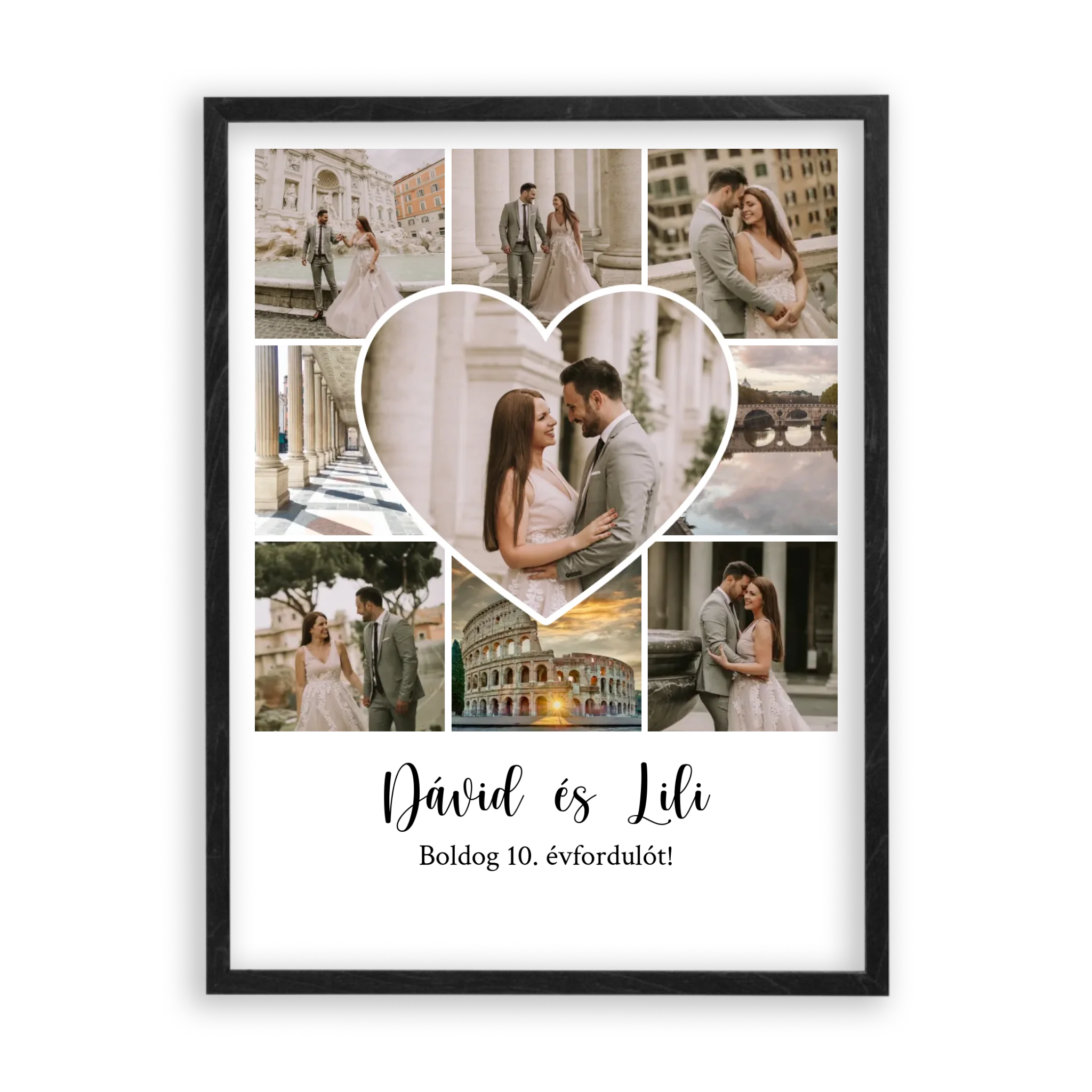 Egyedi Születésnapi/Évfordulós Fotókollázs (1-9 évig) - Falikép-dió-képkerettel