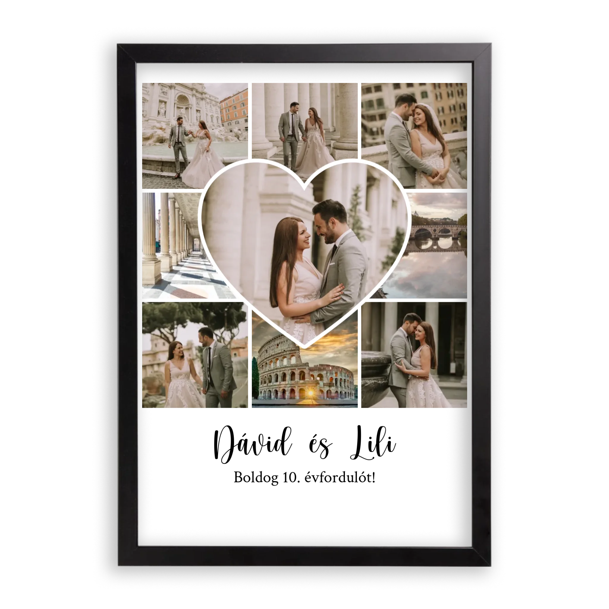 Egyedi Születésnapi/Évfordulós Fotókollázs (1-9 évig) - Falikép-dió-képkerettel