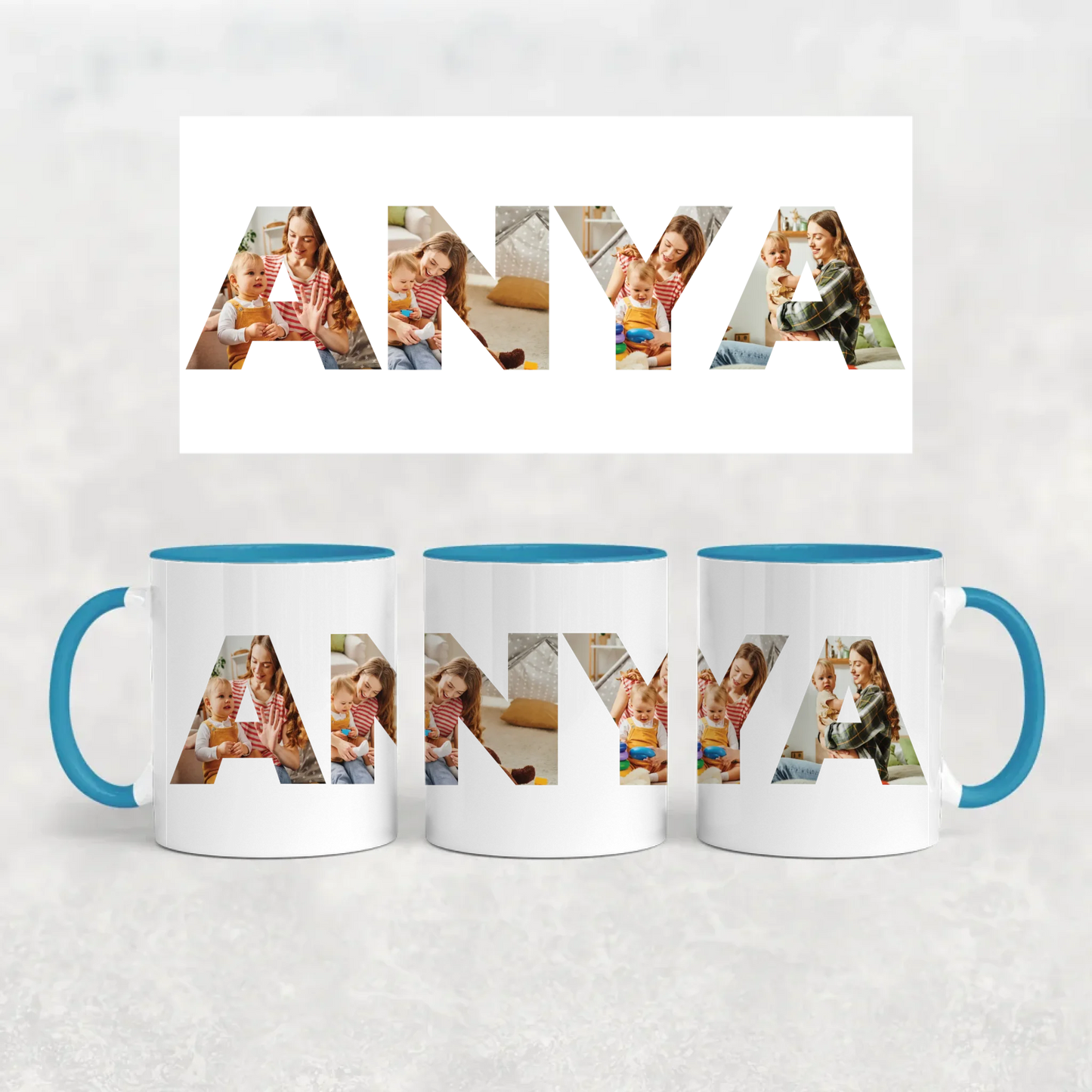 egyedi bögre ANYA felirattal 4 fényképpel