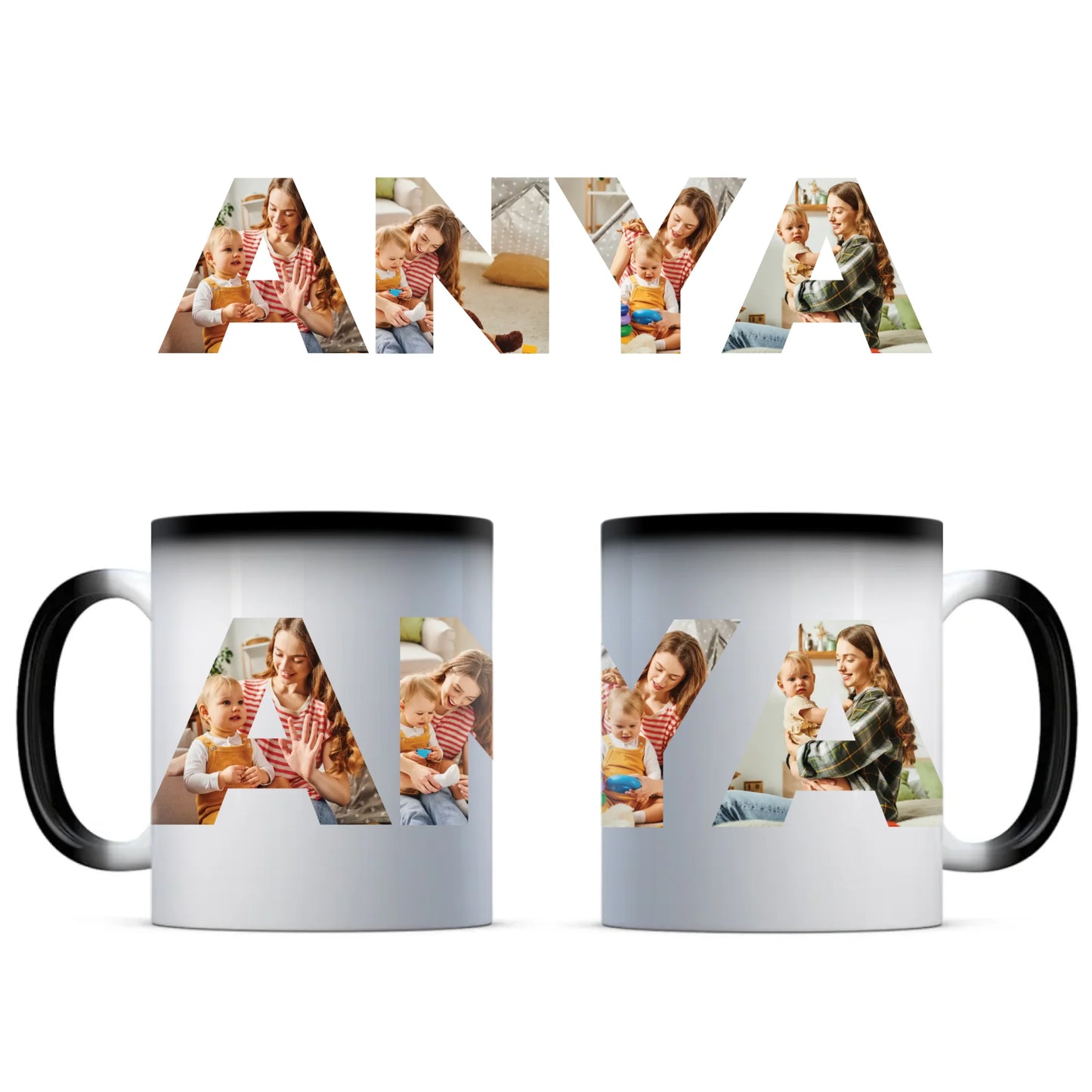 egyedi bögre ANYA felirattal 4 fényképpel színváltó