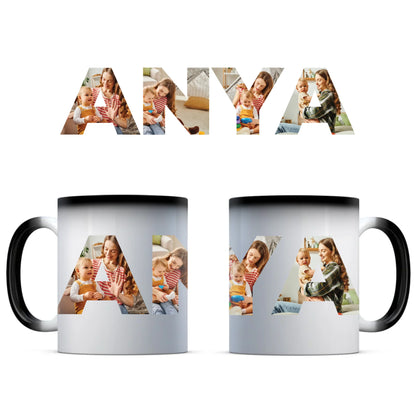 egyedi bögre ANYA felirattal 4 fényképpel színváltó