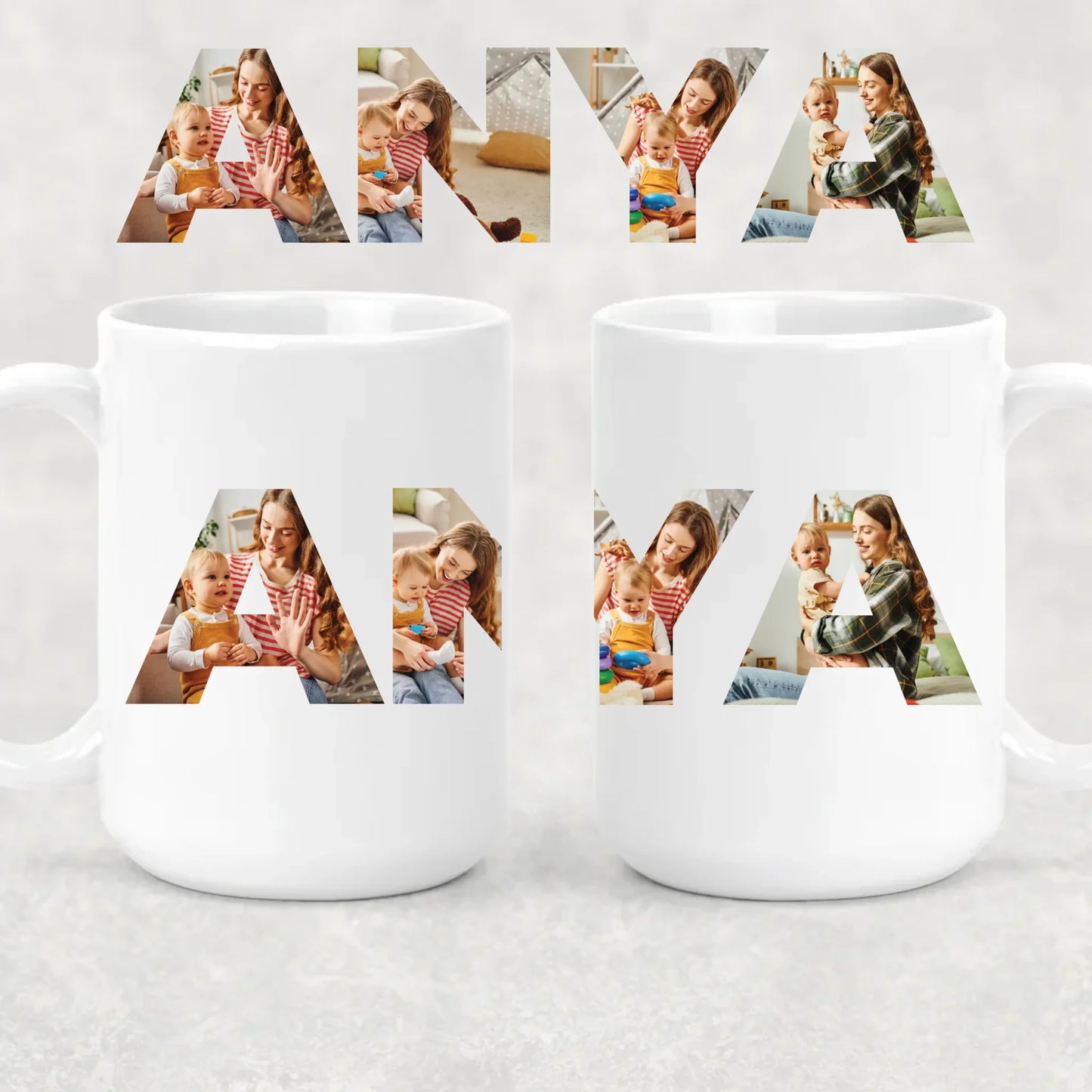 egyedi bögre ANYA felirattal 4 fényképpel XL
